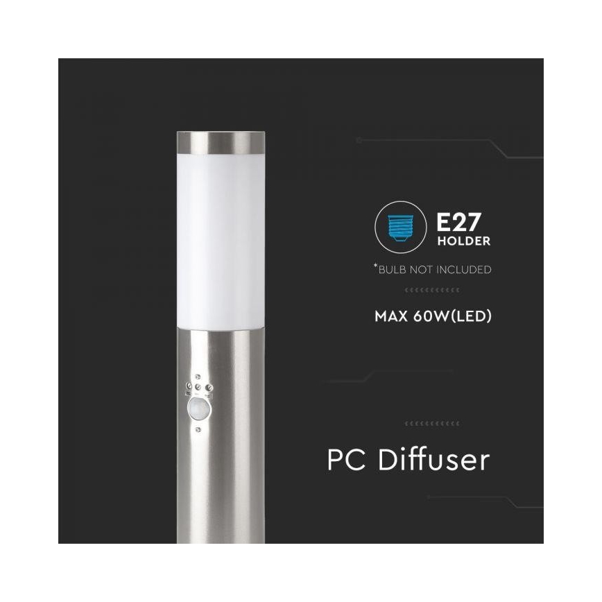 Lampe d'extérieur avec capteur 1xE27/60W/230V IP44 45cm matte chromé