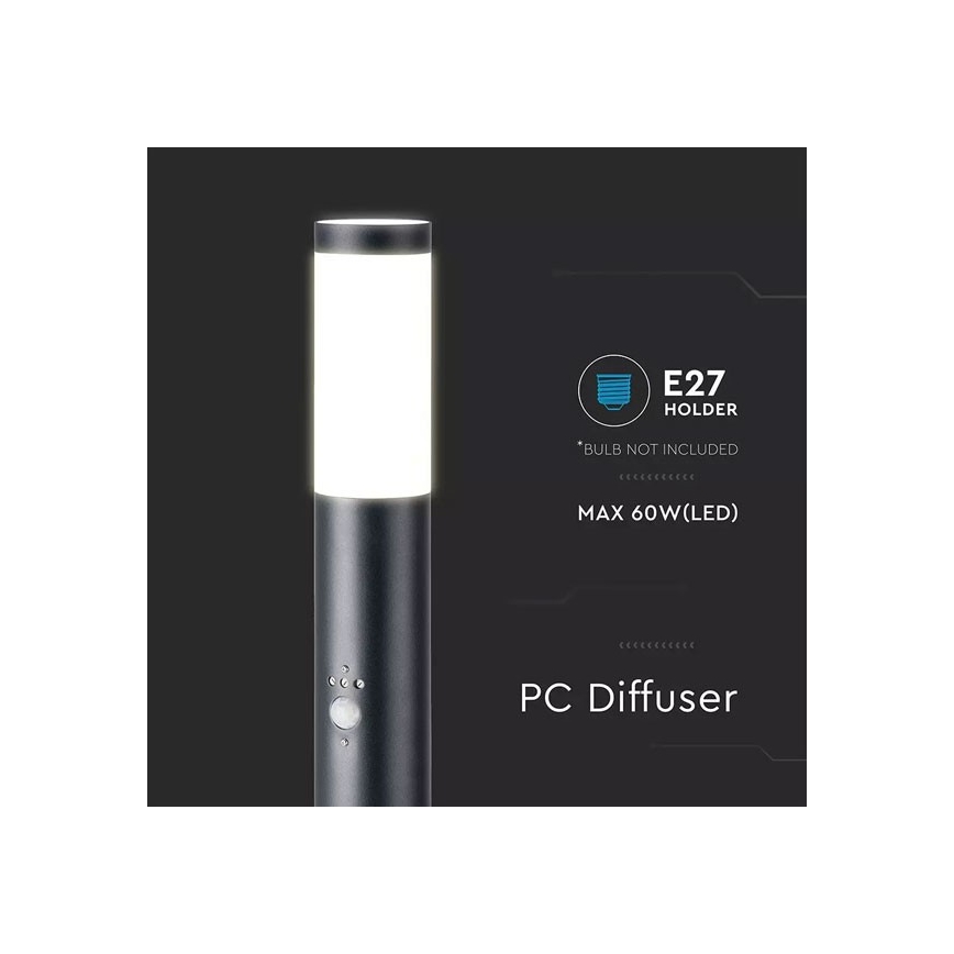Lampe d'extérieur avec capteur 1xE27/60W/230V IP44 80cm noir