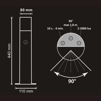 Lampe extérieure avec détecteur DALLAS 1xE27/12W/230V IP44 graphite