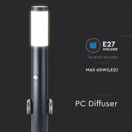 Lampe extérieure avec détecteur et 2 sockets SCHUKO 1xE27/60W/230V IP44 60cm anthracite
