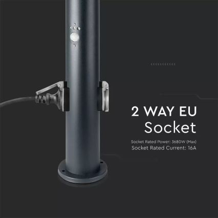Lampe extérieure avec détecteur et 2 sockets SCHUKO 1xE27/60W/230V IP44 60cm anthracite