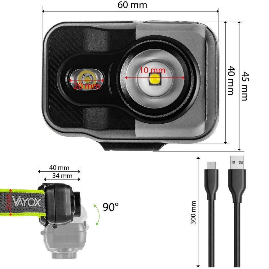 Lampe frontale LED rechargeable à intensité réglable LED/10W/5V/3xAAA IP66 800 lm 1000 mAh