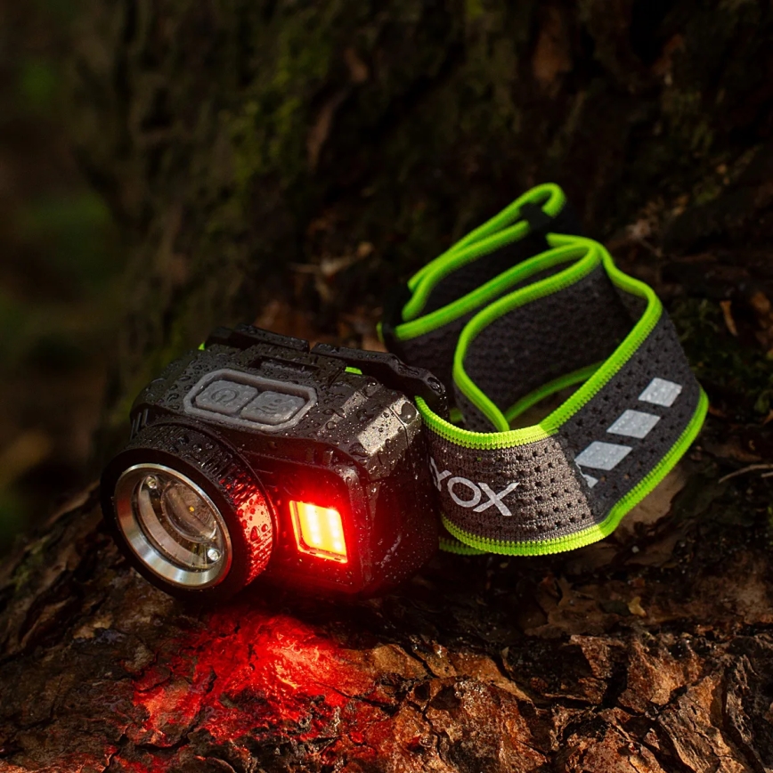 Lampe frontale LED rechargeable à intensité réglable, dotée d'un capteur et d'un éclairage rouge LED/6W/5V/3xAAA IP66 500 lm 1200 mAh