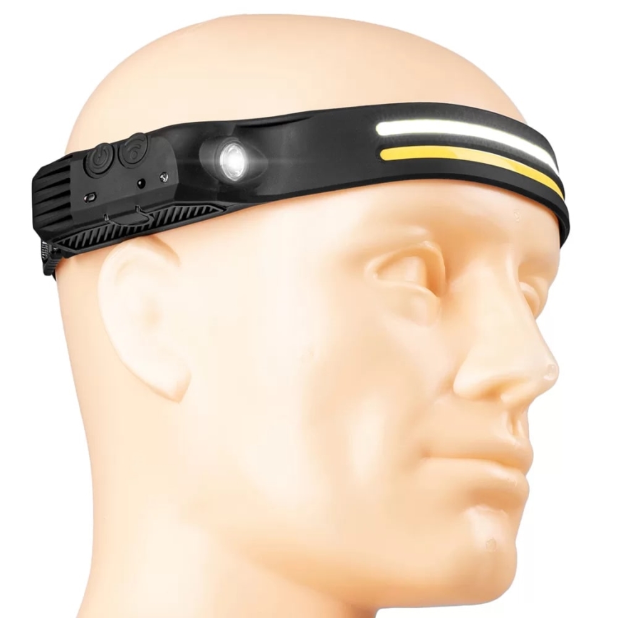 Lampe frontale rechargeable à intensité variable avec détecteur 3xLED/5V IP44 300 brillant 1200 mAh