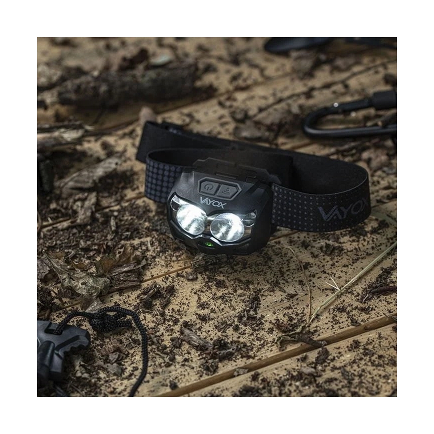 Lampe frontale rechargeable à intensité variable avec détecteur et éclairage rouge 2xLED/5W/5V/3xAAA IP65 500 brillant 1200 mAh