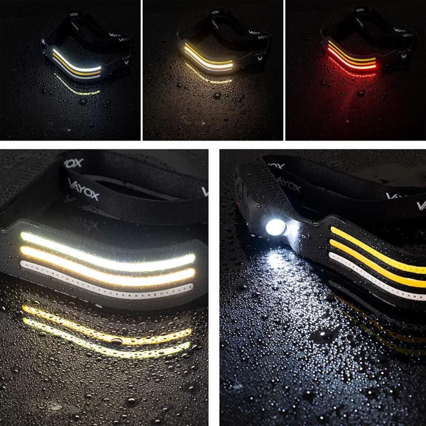 Lampe frontale rechargeable à intensité variable avec détecteur et éclairage rouge 4xLED/5V IP44 300 brillant 1200 mAh