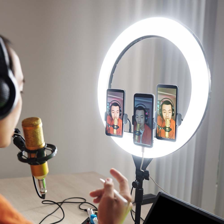 Lampe LED dimmable avec trépied et support pour le vlogging LED/55W/230V IRC 90 + télécommande