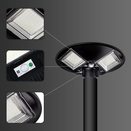 Lampe solaire de rue LED à intensité réglable avec capteur LED/15W/6V 11000 mAh 6500K IP65 noire + télécommande