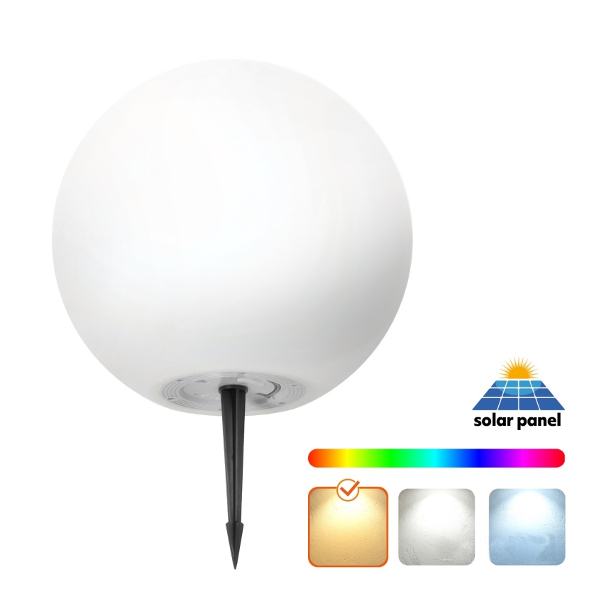 GARDEN BALL — Lampe solaire LED RGBW dimmable, 5 W / 3,7 V, 3000 K, IP54, batterie 2200 mAh, Ø 30 cm + télécommande
