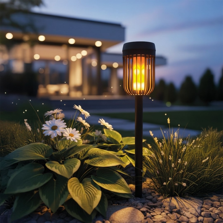 Lampe solaire LED FLAME, 1,2 V, 100 mAh, 1800 K, 37 cm, IP44, noire
