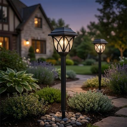 Lampe solaire LED LAWN, 1,2 V, 100 mAh, 3000 K, 44 cm, IP44, noire