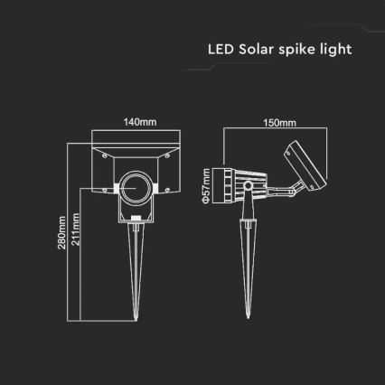 Lampe solaire SPIKE LED/2W/5,5V IP65 3000K 1200 mAh