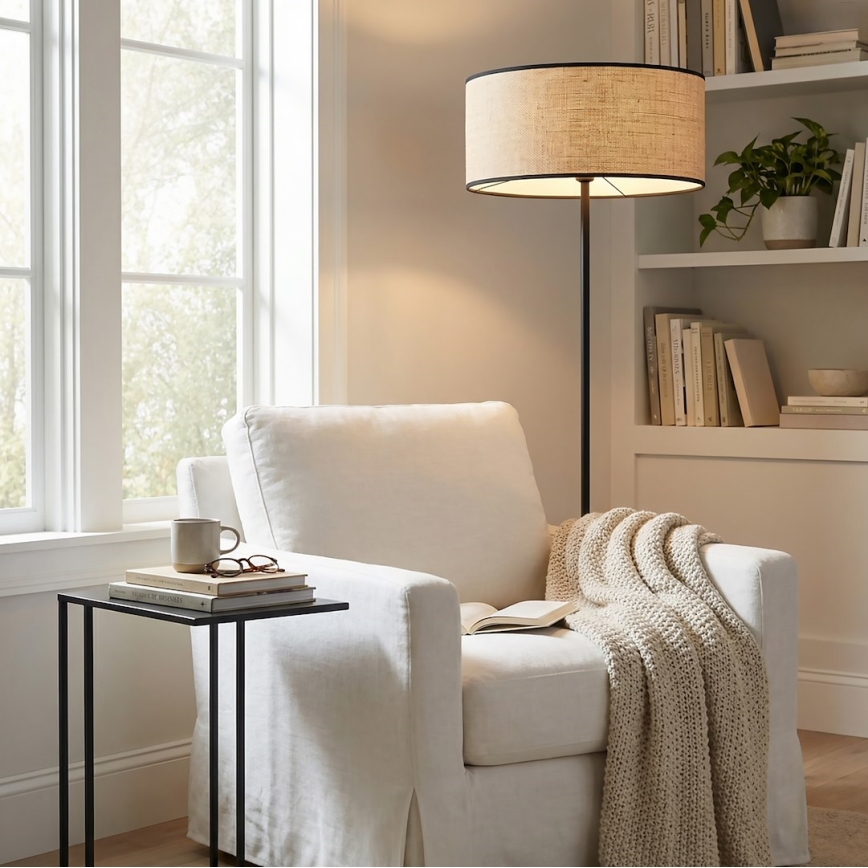Lampe sur pied ECO 1xE27/15W/230V beige/rotin