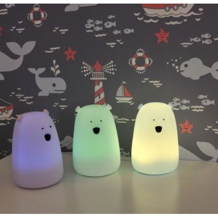 Lampe tactile LED RGB pour enfants BEAR LED/0,8W/5V blanche + USB