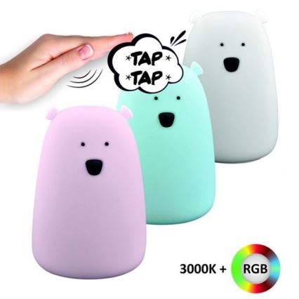 Lampe tactile LED RGB pour enfants BEAR LED/0,8W/5V blanche + USB