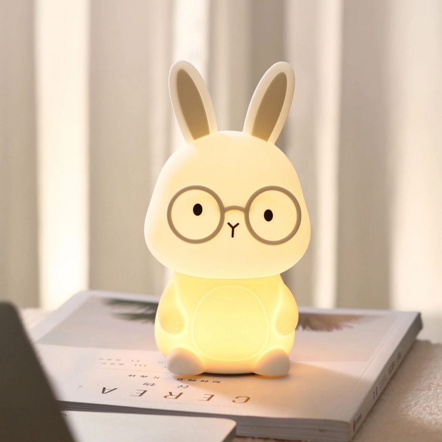 Lampe tactile pour enfants à intensité variable RGBW FLORKA LED/1W/5V USB 1200 mAh lapin blanc/gris