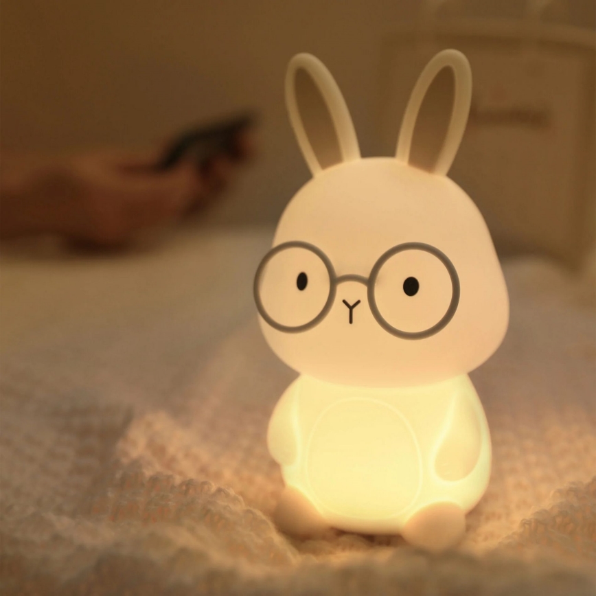 Lampe tactile pour enfants à intensité variable RGBW FLORKA LED/1W/5V USB 1200 mAh lapin blanc/gris