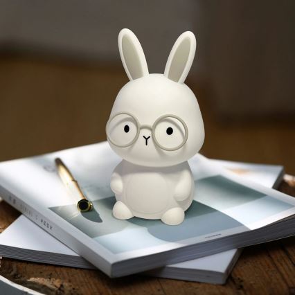 Lampe tactile pour enfants à intensité variable RGBW FLORKA LED/1W/5V USB 1200 mAh lapin blanc/gris