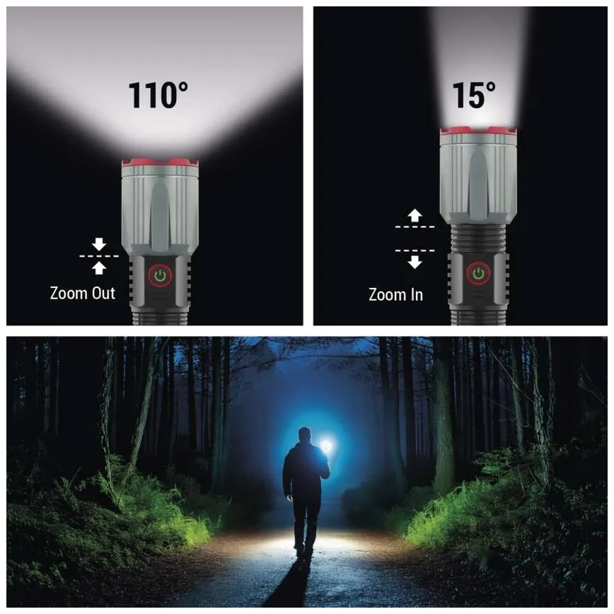 Lampe torche métallique rechargeable LED/5V 3000 brillant 5000 mAh IP43