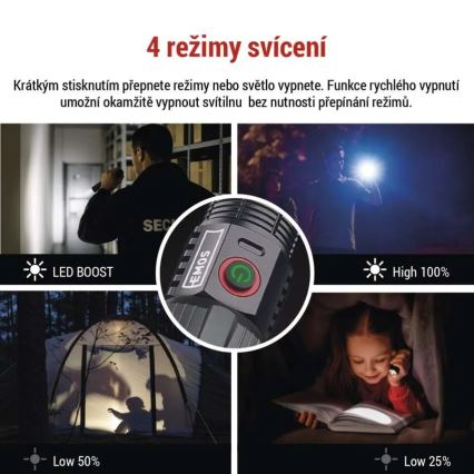 Lampe torche métallique rechargeable LED/5V 3000 brillant 5000 mAh IP43