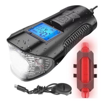 Lampe torche vélo rechargeable avec compteur et sonnette LED/1500 mAh IP65