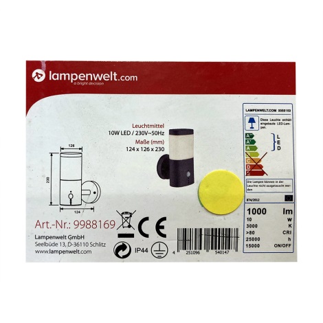 Lampenwelt - LED Buitenverlichting met sensor LED/10W/230V IP44