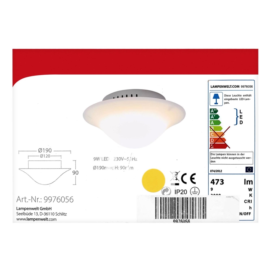 Lampenwelt - LED Plafondlamp LED/9W/230V