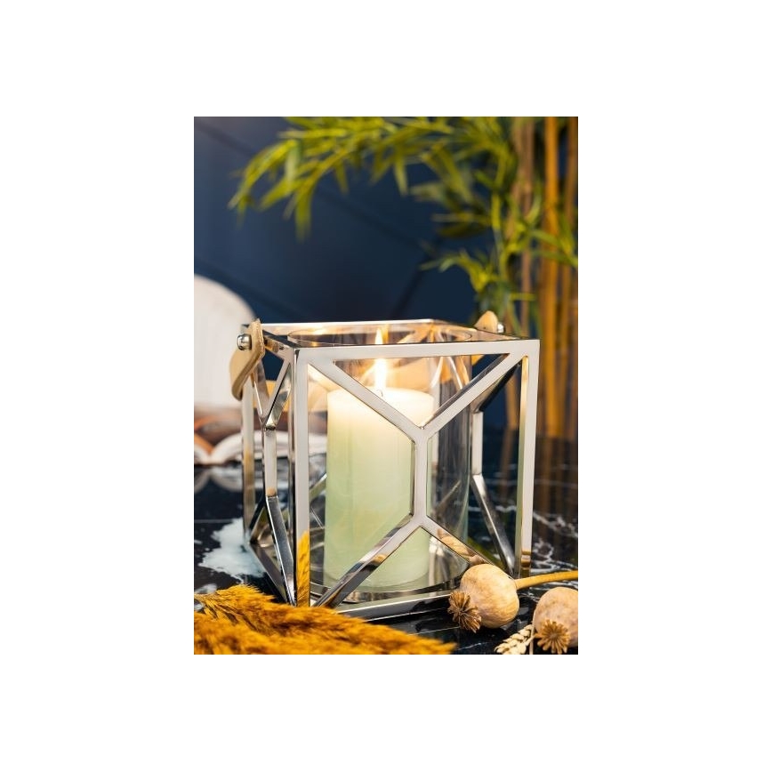 Lantaarn LAMPION 21 cm glanzend chroom/bruin