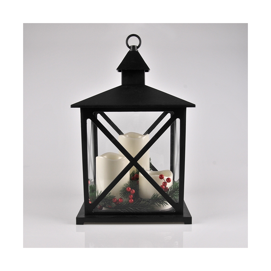 Lantaarn Zwarte Kaarsen LED Kerstversiering 3x LED / 3x AAA