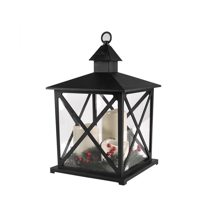Lantaarn Zwarte Kaarsen LED Kerstversiering 3x LED / 3x AAA