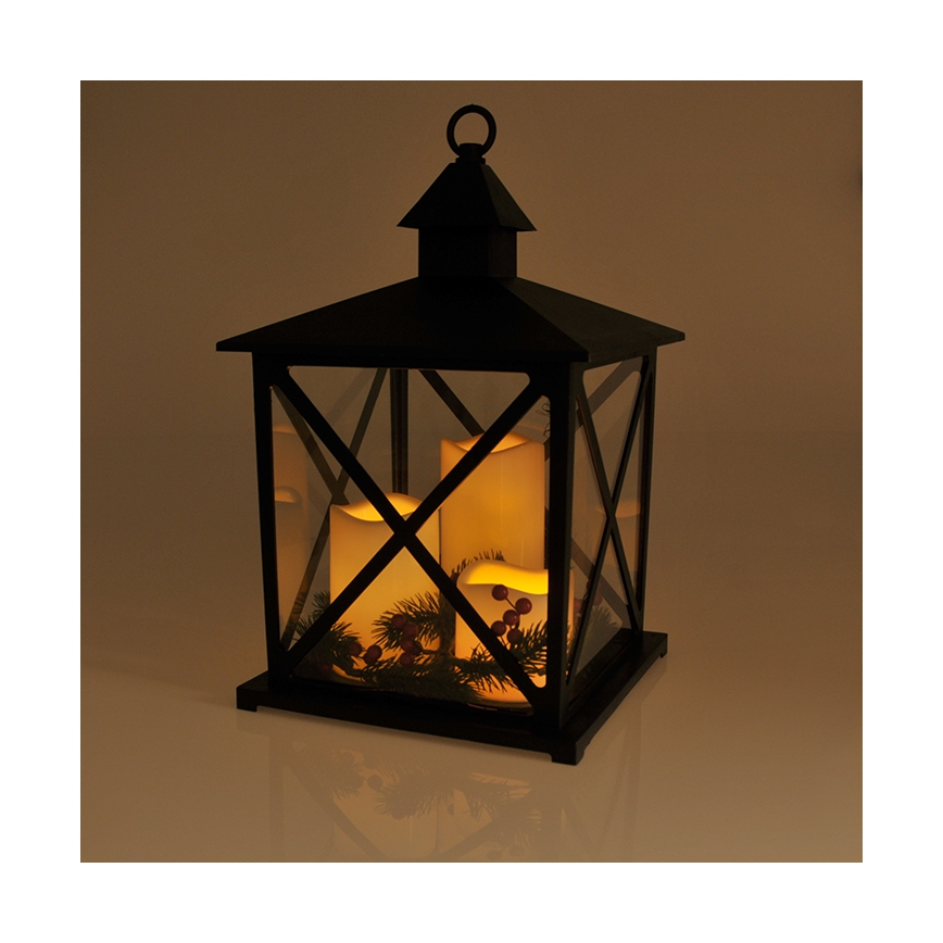 Lantaarn Zwarte Kaarsen LED Kerstversiering 3x LED / 3x AAA
