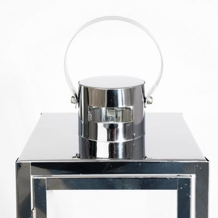 Lanterne décorative 49 cm, finition chromée brillante