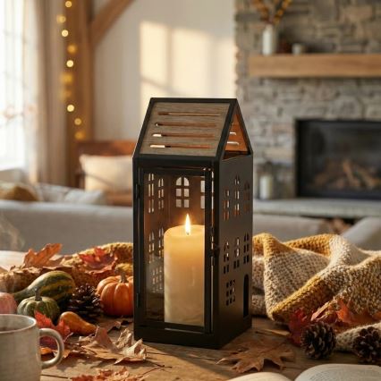 Lanterne décorative HOME 34,5 cm noire/beige