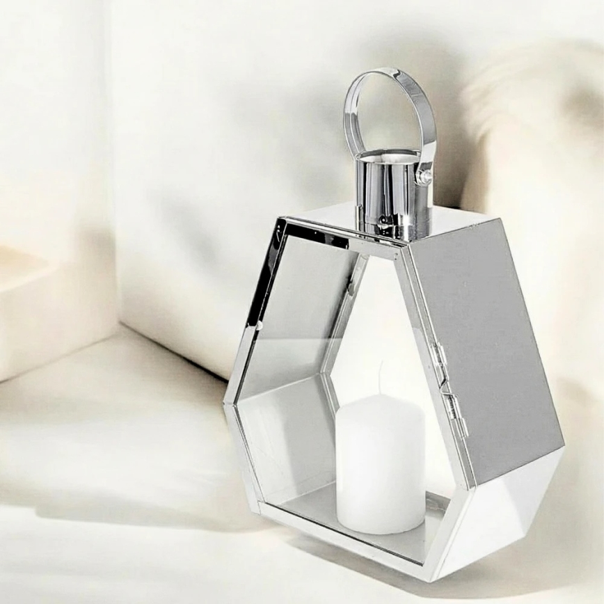 Lanterne décorative PALACE 34 cm chrome brillant