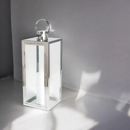Lanterne décorative TOWER 49 cm en chrome brillant