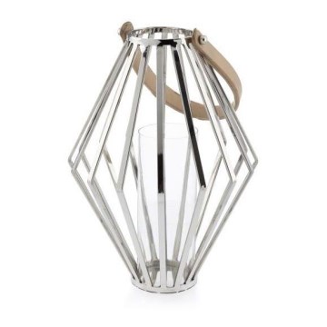 Lanterne GEOM 41 cm chrome brillant/marron