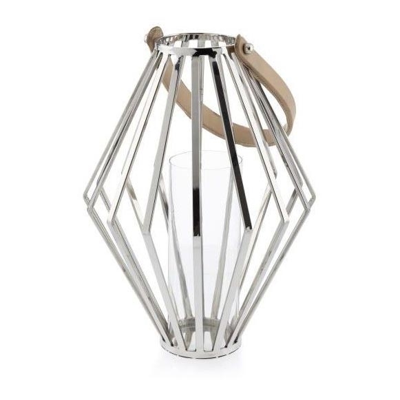 Lanterne GEOM 41 cm chrome brillant/marron