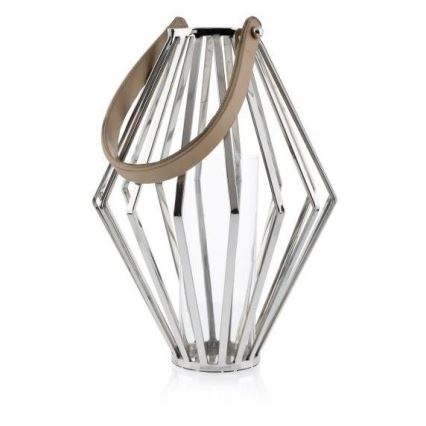 Lanterne GEOM 41 cm chrome brillant/marron