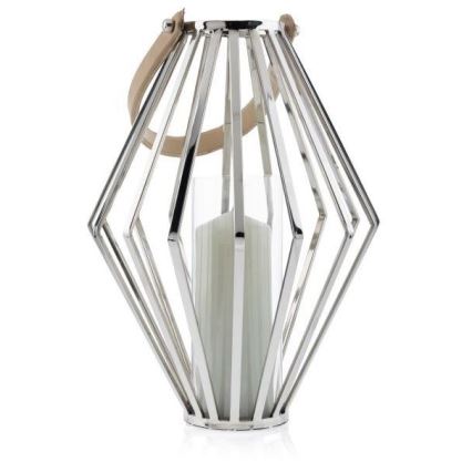 Lanterne GEOM 41 cm chrome brillant/marron