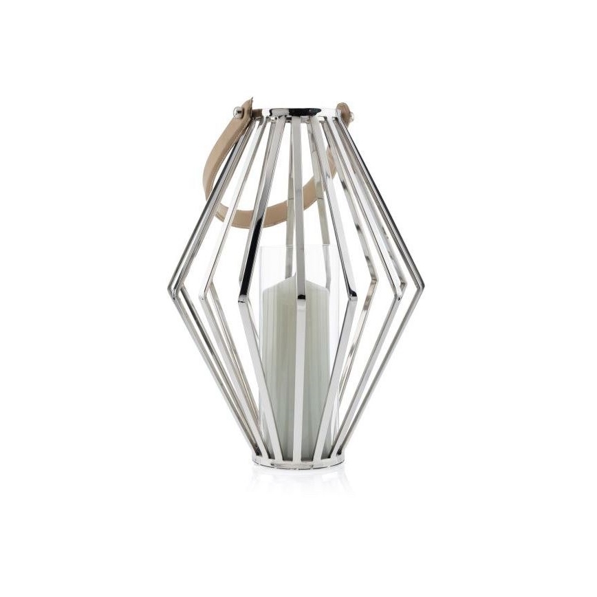 Lanterne GEOM 41 cm chrome brillant/marron