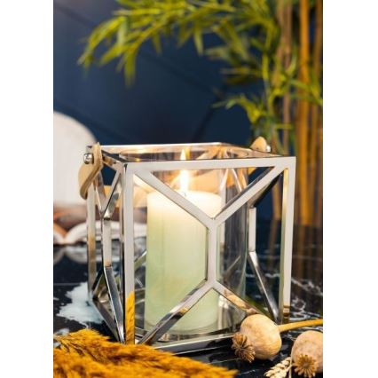 Lanterne LAMPION 21 cm chrome brillant/marron