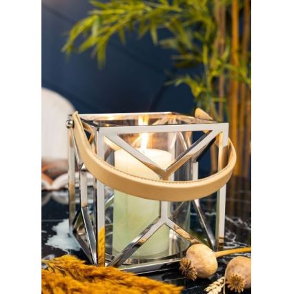 Lanterne LAMPION 21 cm chrome brillant/marron