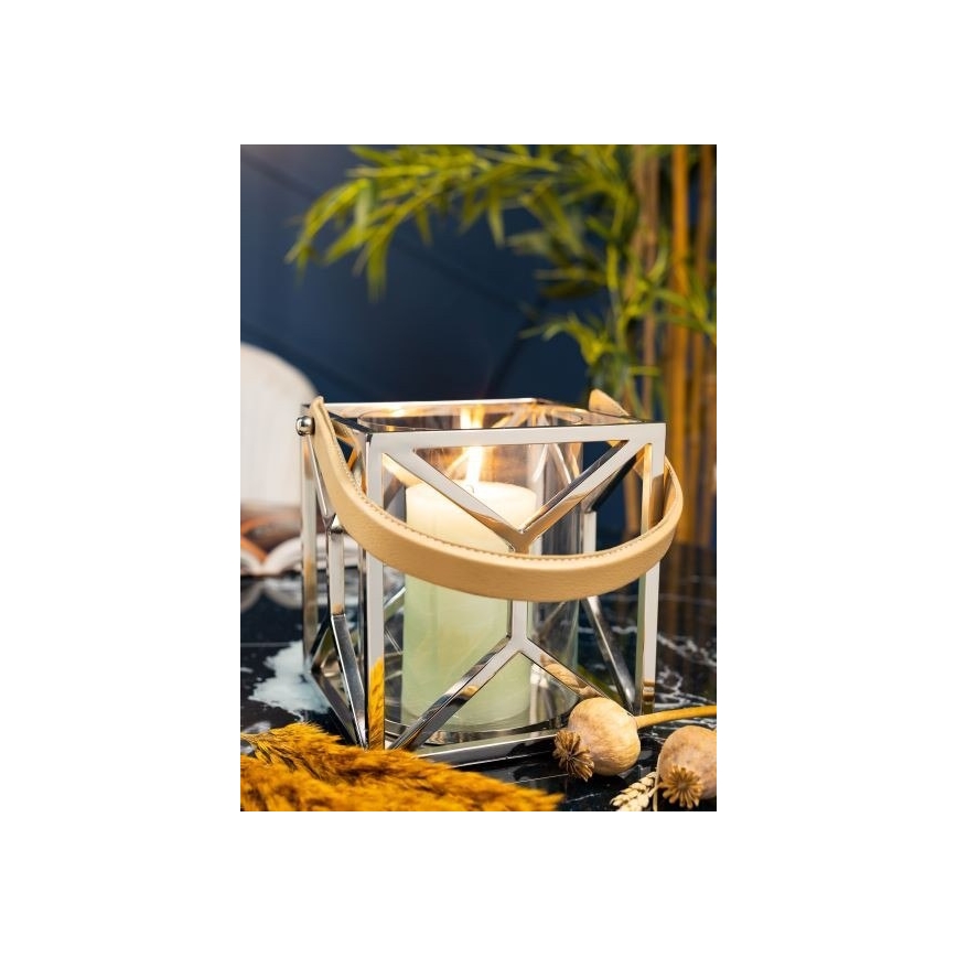 Lanterne LAMPION 21 cm chrome brillant/marron