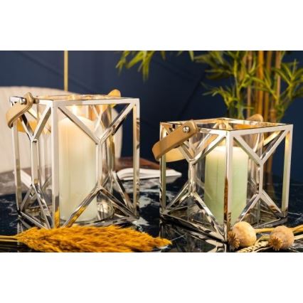 Lanterne LAMPION 21 cm chrome brillant/marron
