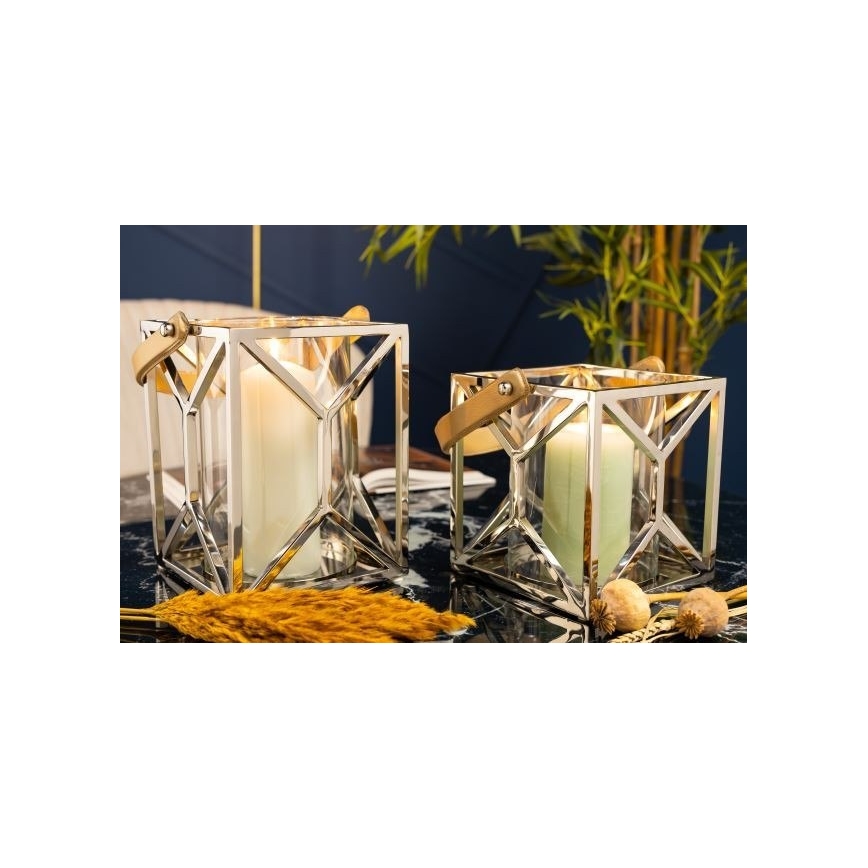 Lanterne LAMPION 21 cm chrome brillant/marron