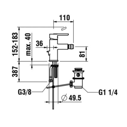 LAUFEN H3410810041141 - Bidet kraan + afval met overloop LUA glanzend chroom