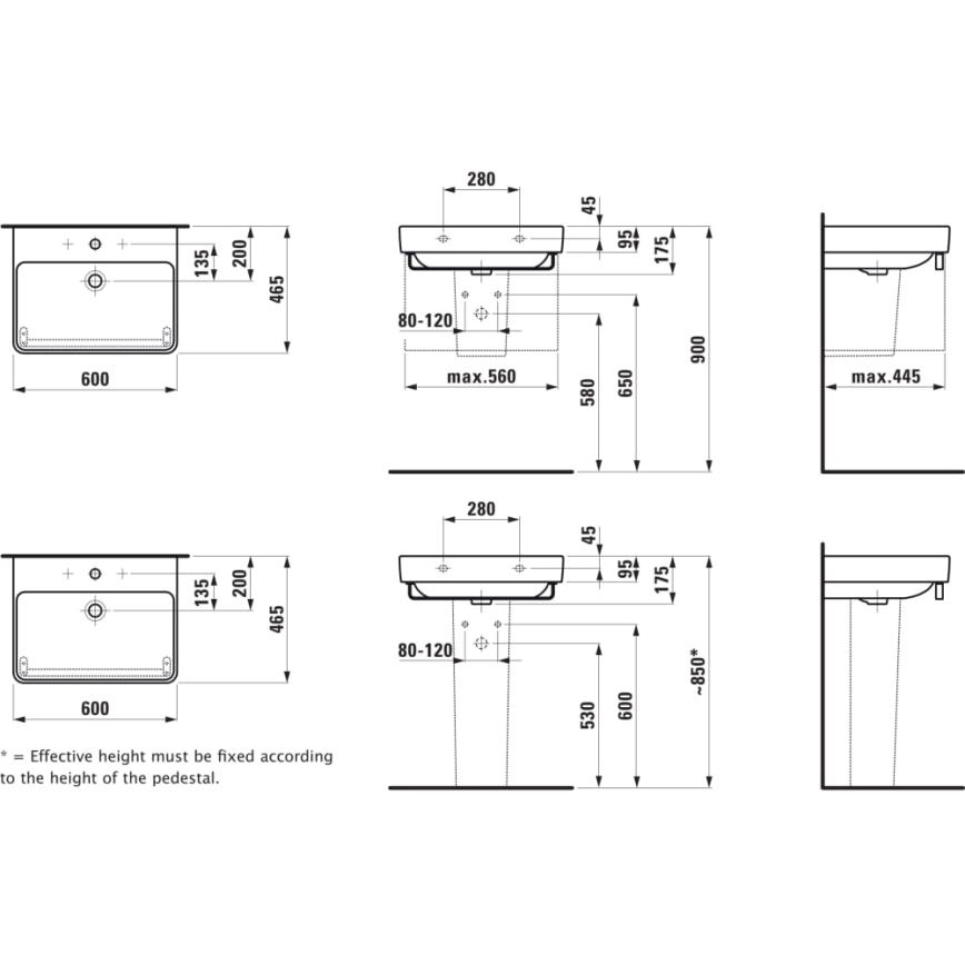 LAUFEN H8109630001041 - Wastafel opbouw/wandhangend PRO 60x46,5 cm keramiek/wit