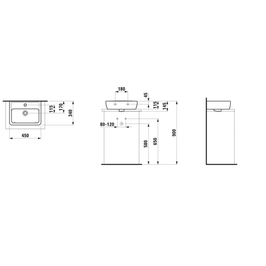 LAUFEN H8119520001041 - Aanrecht wastafel PRO 45x34 cm keramiek/wit