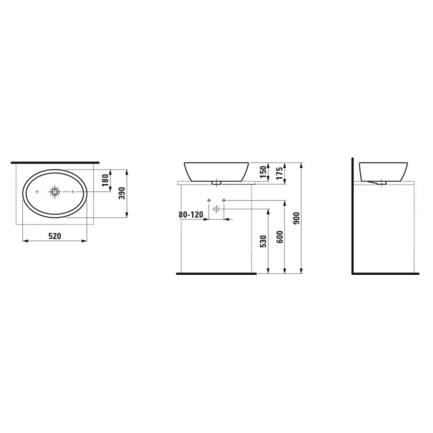 LAUFEN H8129640001121 - Aanrecht wastafel PRO 52x39 cm keramiek/wit