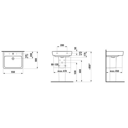 LAUFEN H8189510001041 - Aanrecht wastafel/aan de muur bevestigd PRO 55x48 cm keramiek/wit
